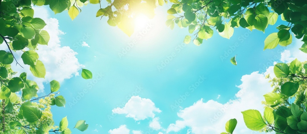 Poster Leaves and the sky. with copy space image. Place for adding text or design