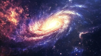 A stunning view of a distant galaxy with swirling spirals of stars and vibrant nebulae.