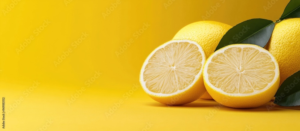 Poster lemon set against a bright yellow background. with copy space image. place for adding text or design