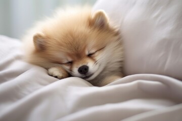 Sleeping pomeranian animal mammal puppy.