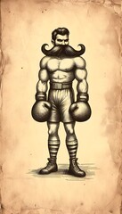 Fototapeta premium Vintage illustration of a boxer with a big mustache