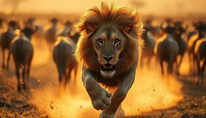 Intense Lion Chase in the Savanna	