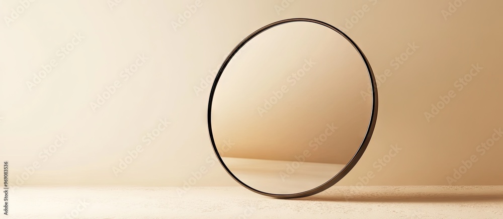 Aufkleber A round mirror imitation mockup on a light gradient background. with copy space image. Place for adding text or design
