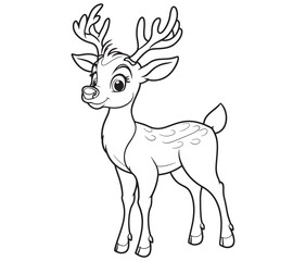 Deer cartoon isolated on white background cute animals coloring page