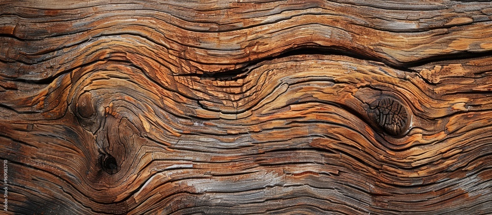 Aufkleber Close up of a rustic wooden table featuring grain texture in a vintage style The surface of the old wooden plank is presented in macro view providing an empty template and copy space for an abstract