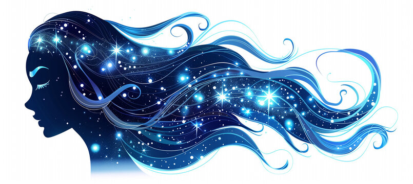  Stylized blue illustration of virgo zodiac sign on white background