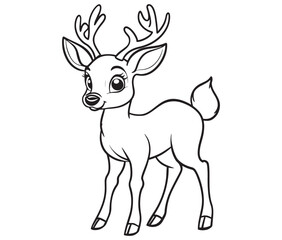 Deer cartoon isolated on white background cute animals coloring page