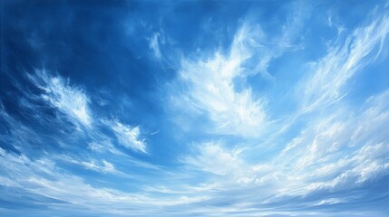 A tranquil afternoon sky with wispy, high-altitude cirrus clouds drifting across a deep blue canvas.