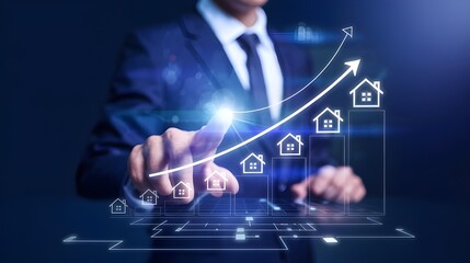 Real estate market growth, Home investment concept, Market trends, virtual screen graph
