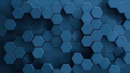 Hexagonal dark blue navy background texture placeholder, radial center space, 3d illustration, 3d rendering backdrop