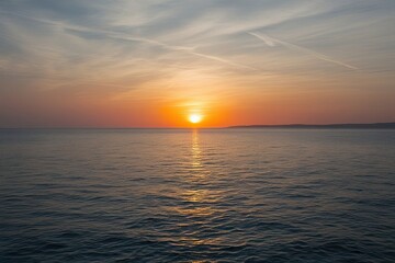 Fototapeta premium Sunset Over the Sea Isolated on White Background with Scenic Horizon and Tranquil Water