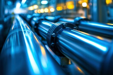 Close-up of Industrial Piping with Shiny Metal Surface