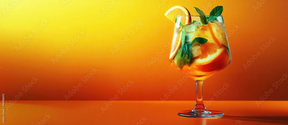 Leinwandbilder citrus cocktail with mint served in a glass goblet a variety of beverages idea for drinks summer war