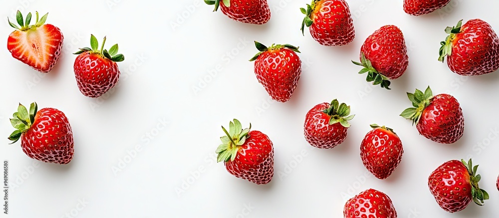 Aufkleber delicious ripe strawberries on a white background arranged from a top view area for text. with copy 