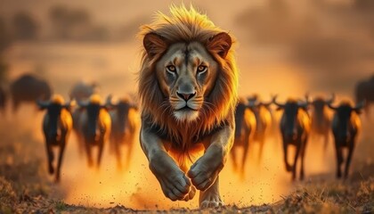 Intense Lion Chase in the Savanna