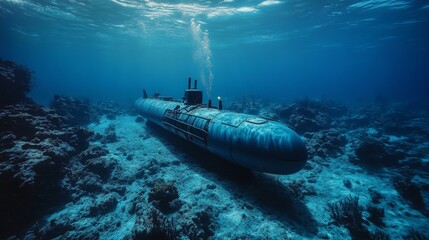 Autonomous AI-powered submarines mapping the ocean for scientific research: Underwater drones scanning the sea floor and collecting data on marine ecosystems and geology.
