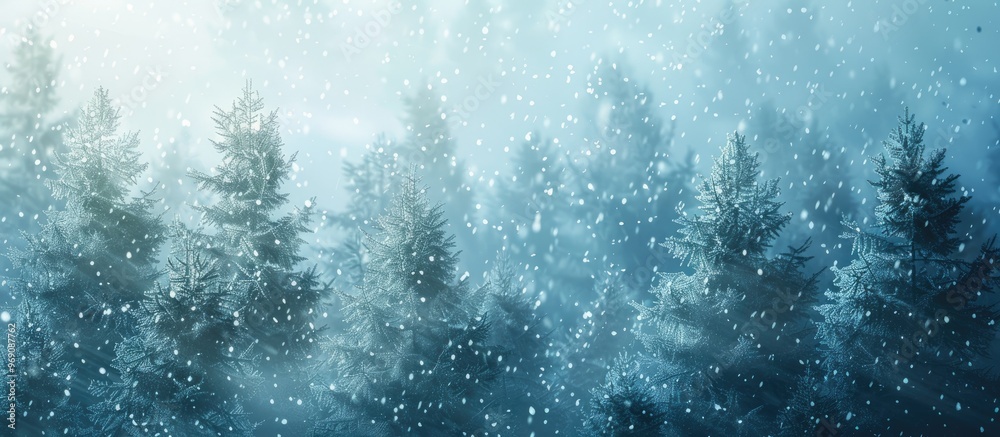 Leinwandbilder Snow was falling on the fir trees. with copy space image. Place for adding text or design