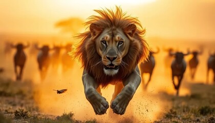 Intense Lion Chase in the Savanna	