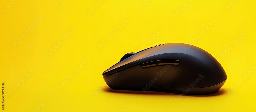 Aufkleber One wireless mouse against a yellow background Area for text. with copy space image. Place for adding text or design