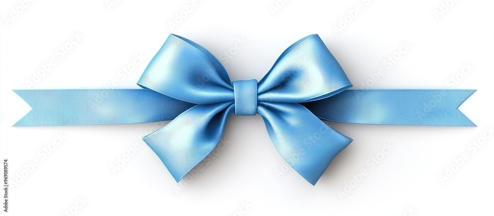 Poster Single blue bow with a crossed ribbon isolated on a white background. with copy space image. Place for adding text or design
