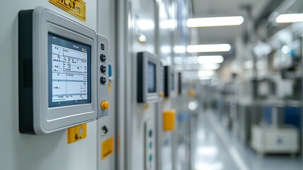 Close-up view of a control panel in a modern industrial facility showcasing technology and precision.