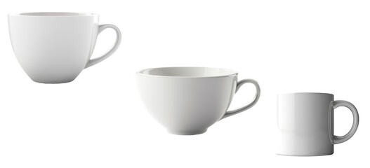 Set of White coffee cup mockup, isolated on transparent background, blank mug design 