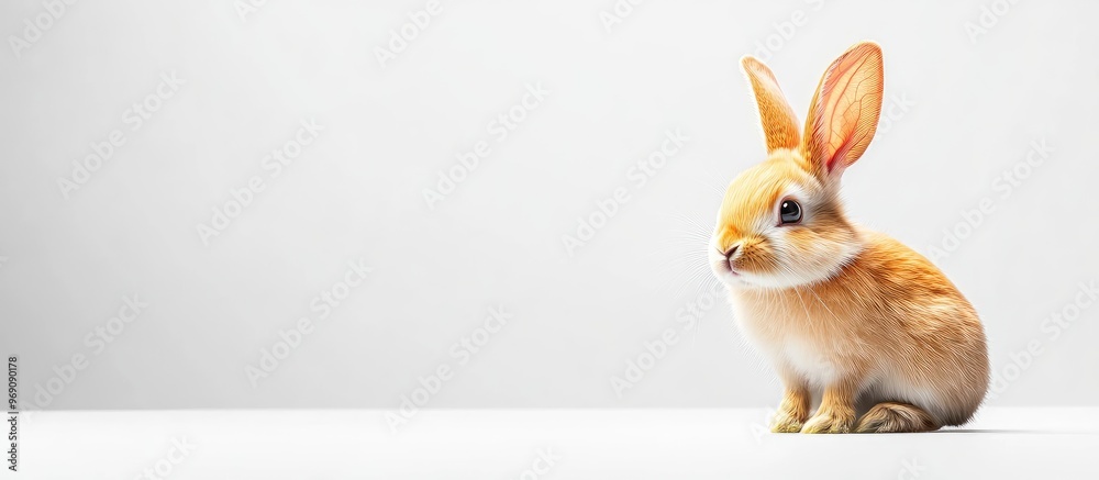Poster Dwarf rabbit set against a white background. with copy space image. Place for adding text or design