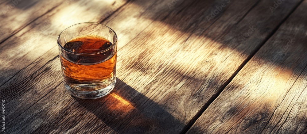 Poster glass cup of tea on aged wooden surface. with copy space image. place for adding text or design