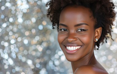 African American woman with a playful smile, winking isolated on a silver background, JPG Portrait...