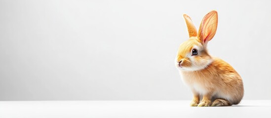 Dwarf rabbit set against a white background. with copy space image. Place for adding text or design