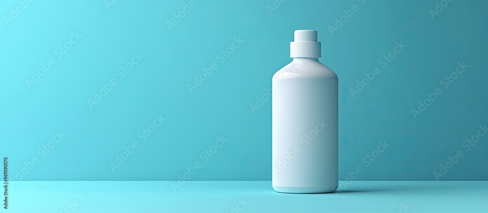 Poster white bottle shampoo mockup with a blank label on a blue background beauty and health care bottle. w