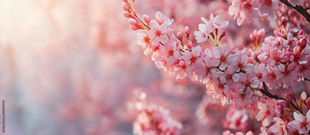 Aufkleber Stunning cherry blossoms in spring. with copy space image. Place for adding text or design