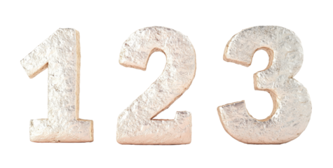 Gold numbers 1 2 3 isolated on transparent background png. Gold numbers for awards, winners, place assignments, date or anniversary designs.