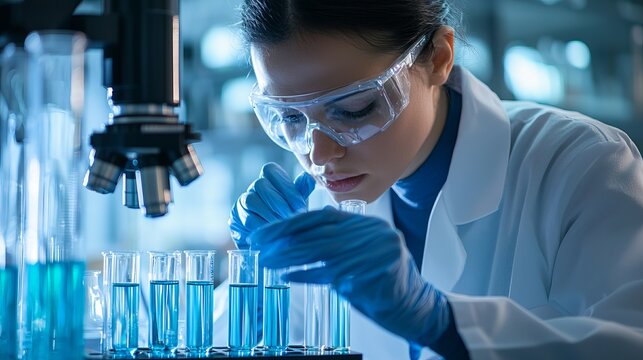 A focused scientist examines samples in a laboratory, showcasing precision and commitment to research in a modern scientific environment.