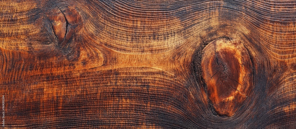 Poster Close up of a rustic wood table featuring grain texture in a vintage style The surface of an aged wooden plank is shown in macro view providing an empty template and copy space for an abstract backgr