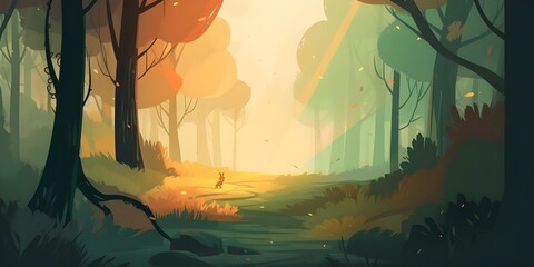Sunlight Filtering Through an Autumn Forest