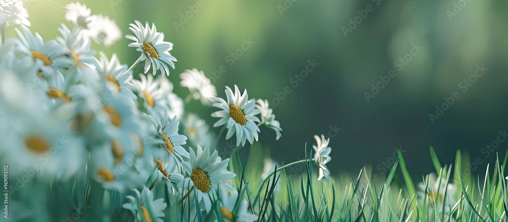 Leinwandbilder Blooming daisies on the green backdrop of summer. with copy space image. Place for adding text or design