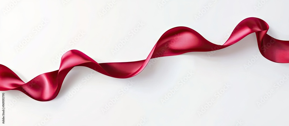 Poster glossy red ribbon on a white background with copy space