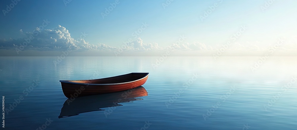 Aufkleber scenic view of the sea with a boat in the foreground. with copy space image. Place for adding text or design