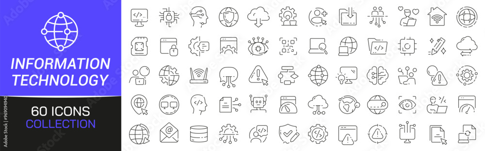 Poster information technology line icons collection. thin outline icons pack. ui icon collection. set of li