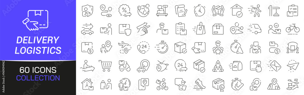 Aufkleber delivery and logistics line icons collection. thin outline icons pack. ui icon collection. set of li