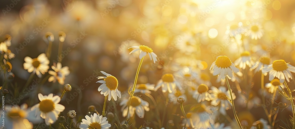 Aufkleber Chamomile field. with copy space image. Place for adding text or design