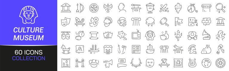 Fototapeta premium Culture and museum line icons collection. Thin outline icons pack. UI icon collection. Set of line web pictogram