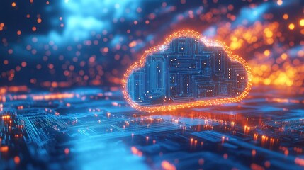 Fototapeta premium Glowing Cloud Symbol Over Abstract Circuit Board Background