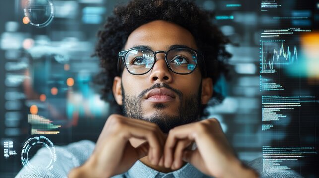 Focused Programmer Thinking  About  Digital Code and  Data Analysis