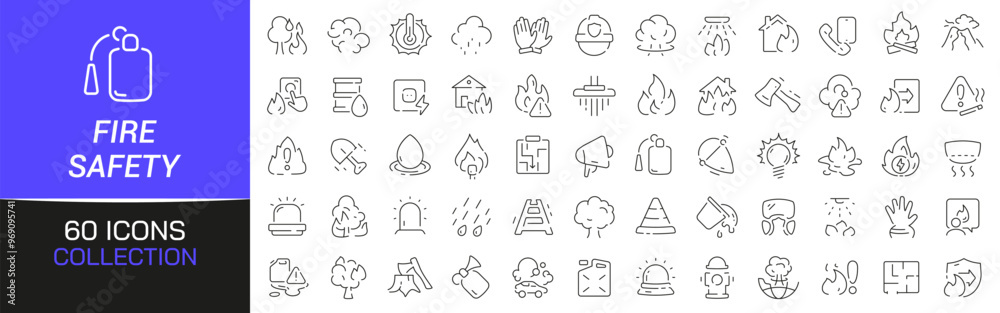 Poster fire safety line icons collection. thin outline icons pack. ui icon collection. set of line web pict