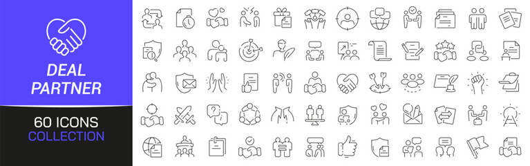 Deal and partner line icons collection. Thin outline icons pack. UI icon collection. Set of line web pictogram