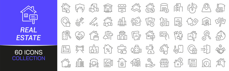 Real estate line icons collection. Thin outline icons pack. UI icon collection. Set of line web pictogram