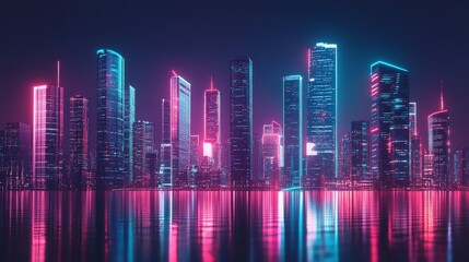 A futuristic city skyline with neon lights and sleek, modern architecture, set against a dark background for a high-tech and stylish wallpaper.