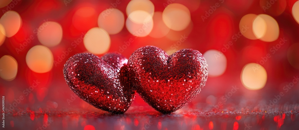 Poster top view arrangement of red hearts against a colorful background concept of romantic relationships v
